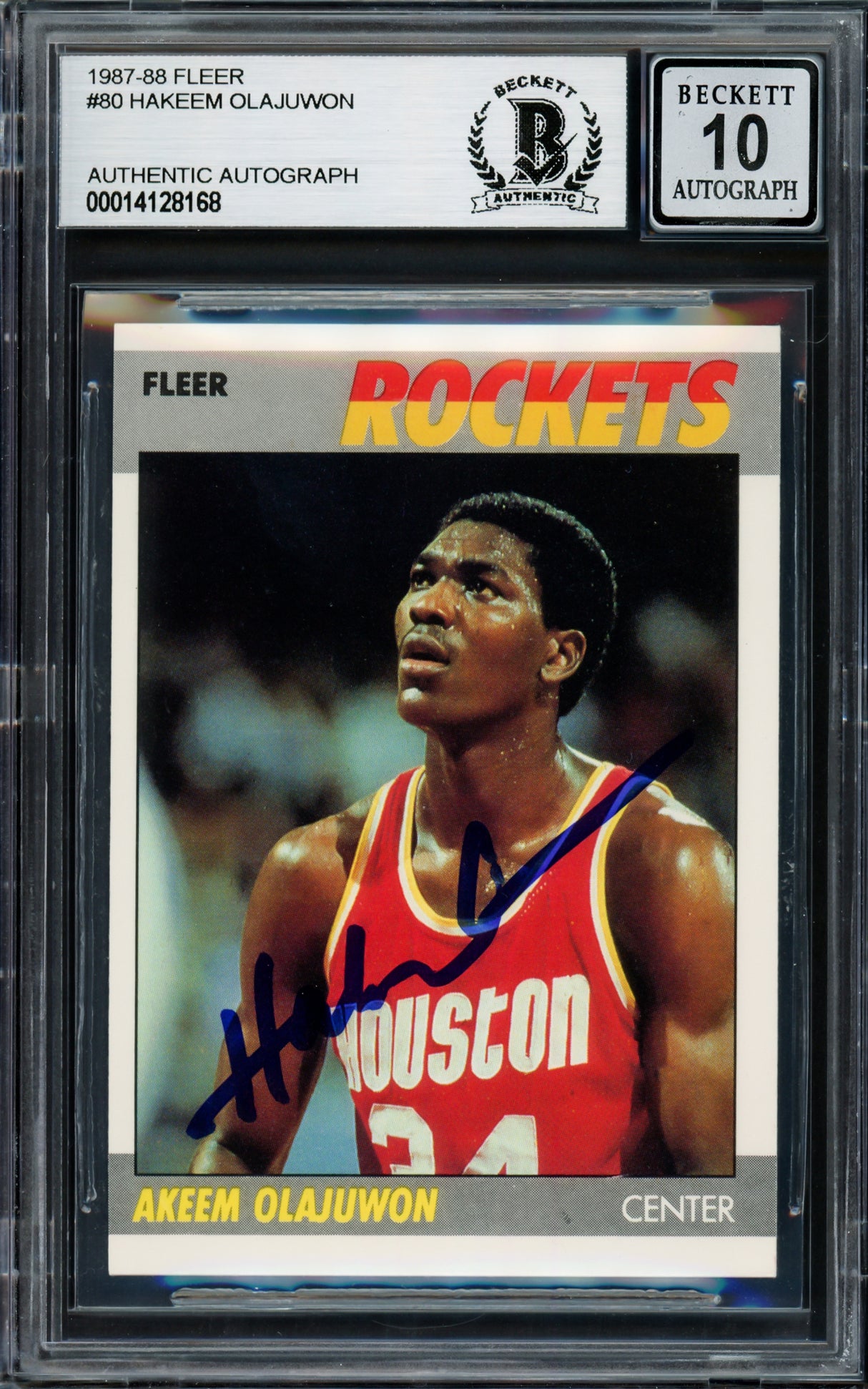 Hakeem Olajuwon Autographed 1987-88 Fleer Card #80 Houston Rockets Auto Grade Gem Mint 10 Beckett BAS #14128168