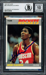 Hakeem Olajuwon Autographed 1987-88 Fleer Card #80 Houston Rockets Auto Grade Gem Mint 10 Beckett BAS #14128168