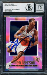 Allen Iverson Autographed 1996-97 Skybox E-X 2000 Rookie Card #53 Philadelphia 76ers Auto Grade Gem Mint 10 Beckett BAS #14128512