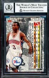 Allen Iverson Autographed 1996-97 Fleer Metal Rookie Card #201 Philadelphia 76ers Auto Grade Gem Mint 10 Beckett BAS Stock #205769