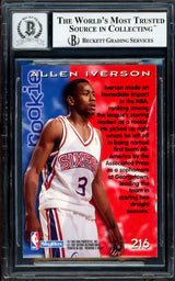 Allen Iverson Autographed 1996-97 Skybox Premium Rookie Card #216 Philadelphia 76ers Auto Grade Gem Mint 10 Beckett BAS Stock #205771