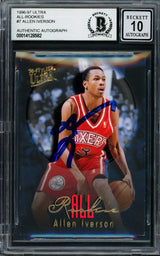 Allen Iverson Autographed 1996-97 Fleer Ultra All Rookie Card #7 Philadelphia 76ers Auto Grade Gem Mint 10 Beckett BAS #14128582