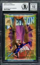 Allen Iverson Autographed 1996-97 Skybox Z Force Rookie Card #151 Philadelphia 76ers Auto Grade Gem Mint 10 Beckett BAS #14128583