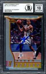 Allen Iverson Autographed 1996-97 Bowman's Best Rookie Card #R1 Philadelphia 76ers Auto Grade Gem Mint 10 Beckett BAS Stock #205787