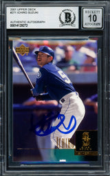 Ichiro Suzuki Autographed 2001 Upper Deck Rookie Card #271 Seattle Mariners Auto Grade Gem Mint 10 (Chipped Bottom) Beckett BAS #14129272