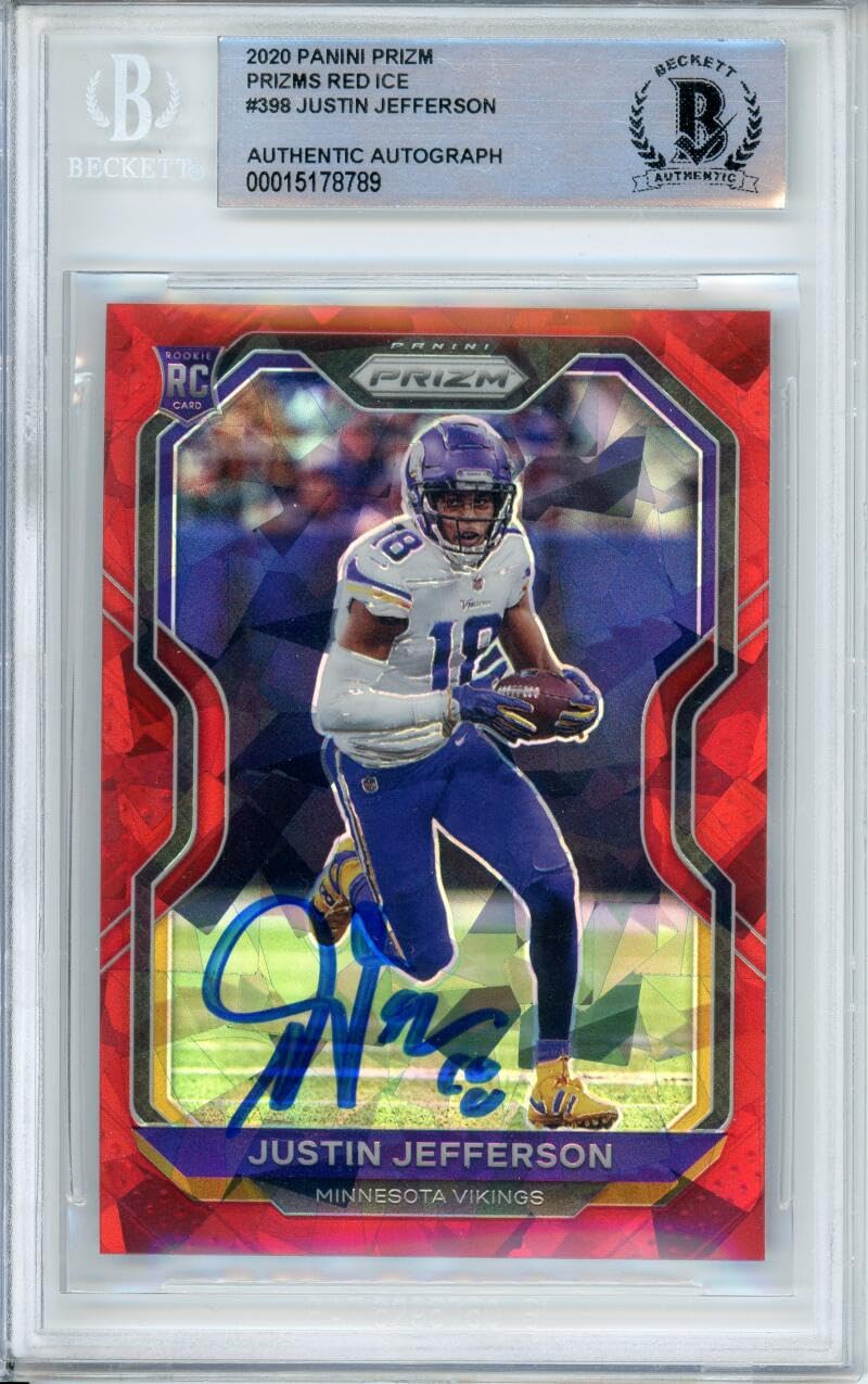 2020 Panini Prizm Red Cracked Ice #398 Justin Jefferson RC Minnesota Vikings BGS