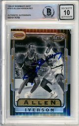 1996-97 Bowman's Best Retro #TB13 Allen Iverson RC 76ers BGS Autograph 10