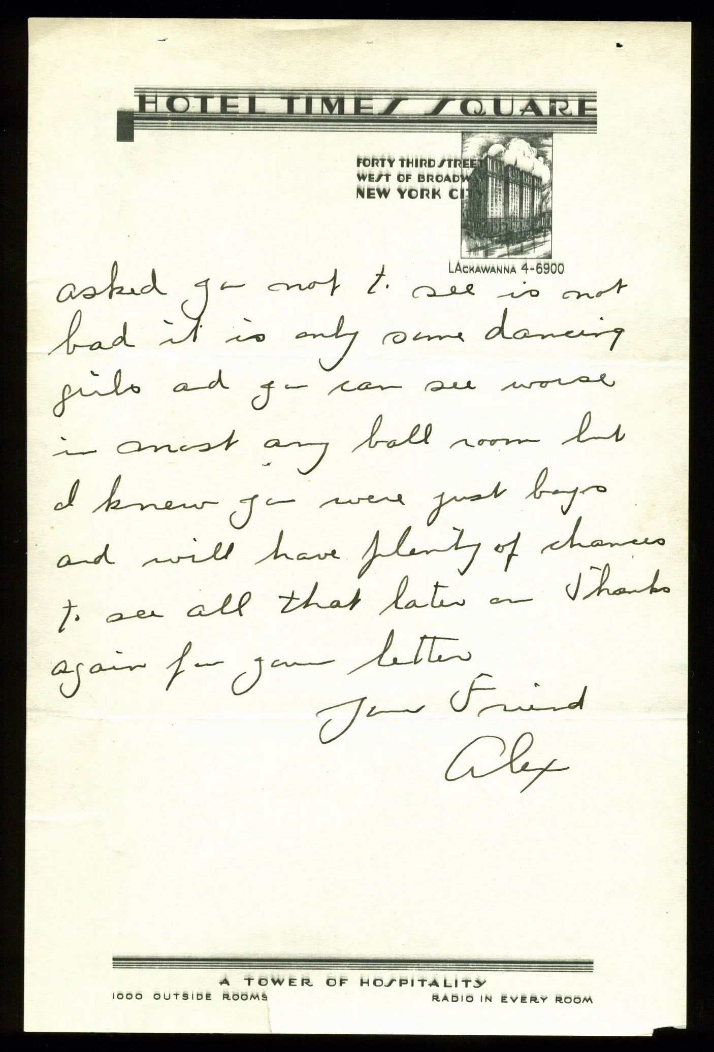 Grover Cleveland Alexander Signed 6x9.25 1939 Handwritten Letter JSA #Z31392