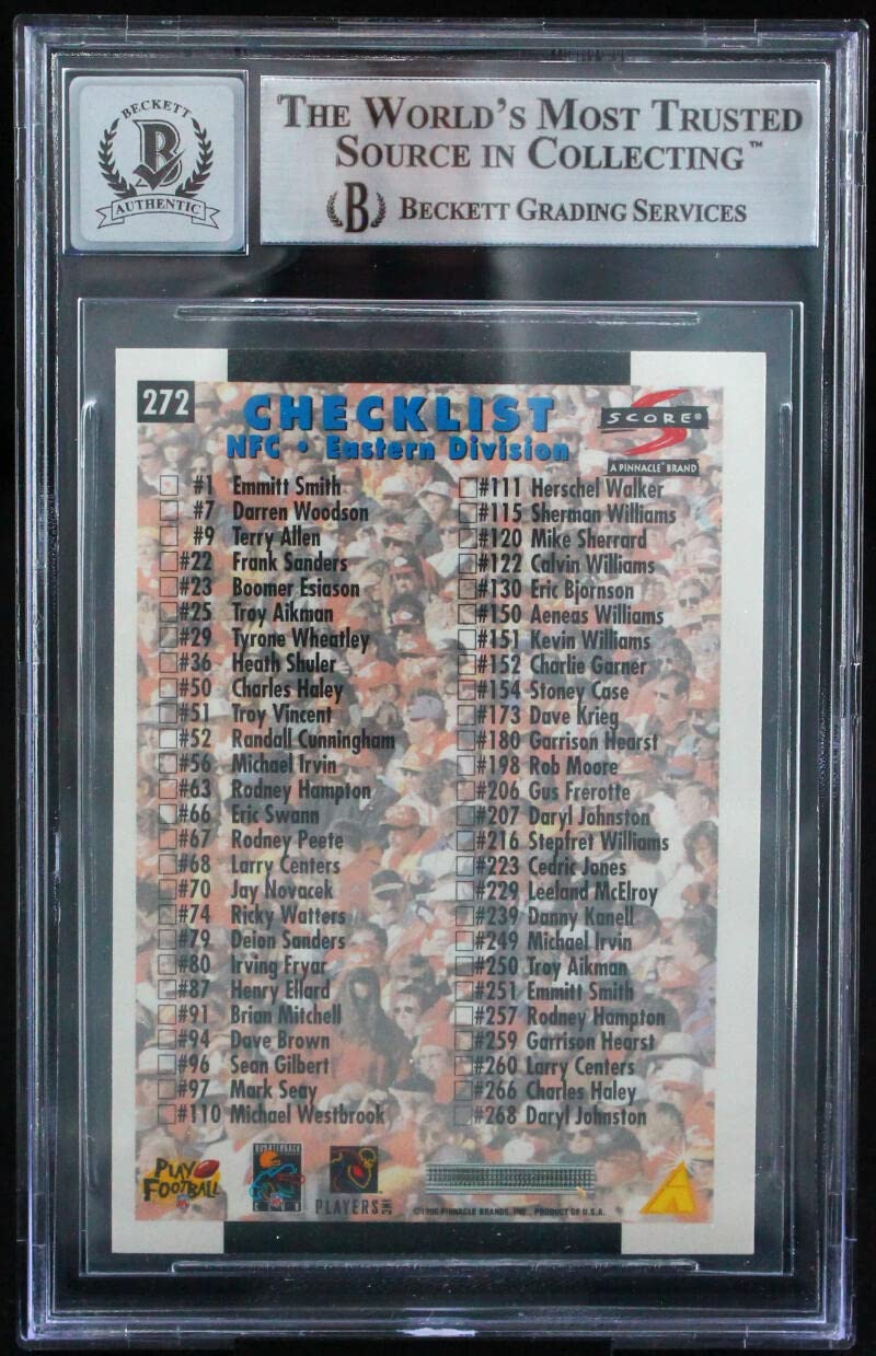 1996 Score #272 Emmitt Smith Auto Dallas Cowboys BGS Autograph 10