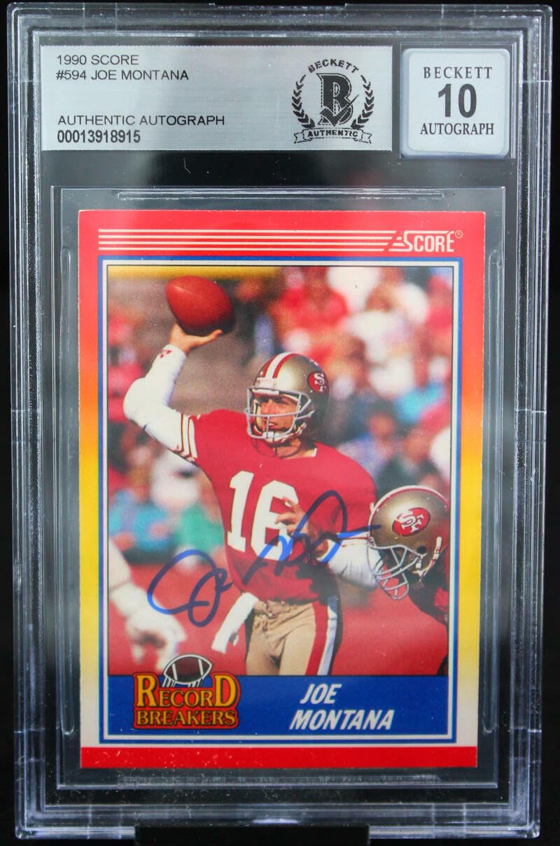 1990 Score #594 Joe Montana Auto San Francisco 49ers BGS Autograph 10