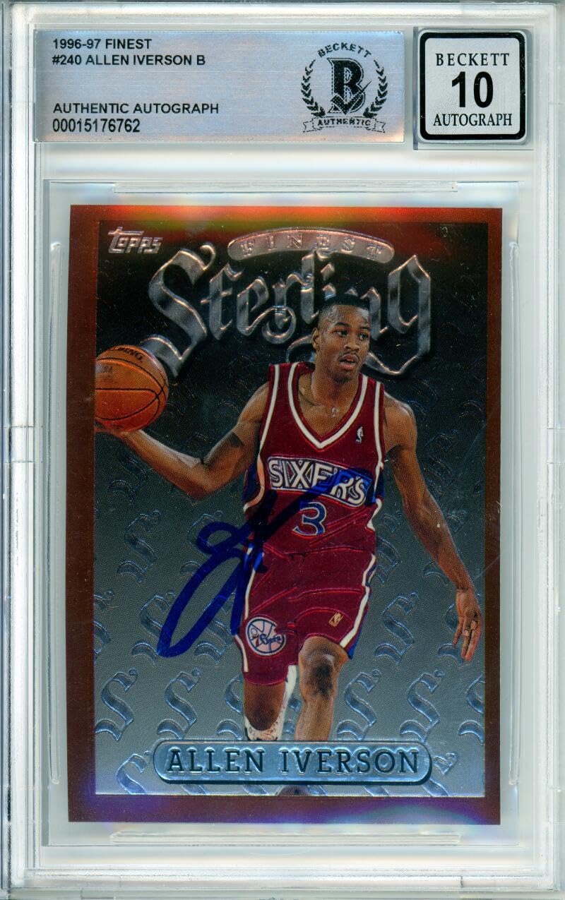 1996-97 Topps Finest Sterling #240 Allen Iverson RC 76ers BGS Autograph 10