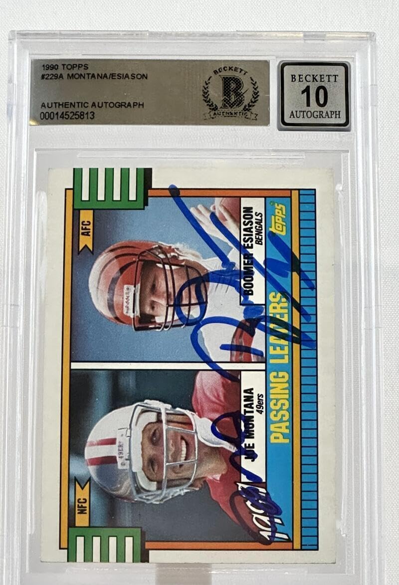 1990 Topps #229A Joe Montana Boomer Esiason Dual Signed BGS Autograph 10