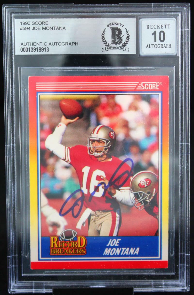 1990 Score #594 Joe Montana Auto San Francisco 49ers BGS Autograph 10