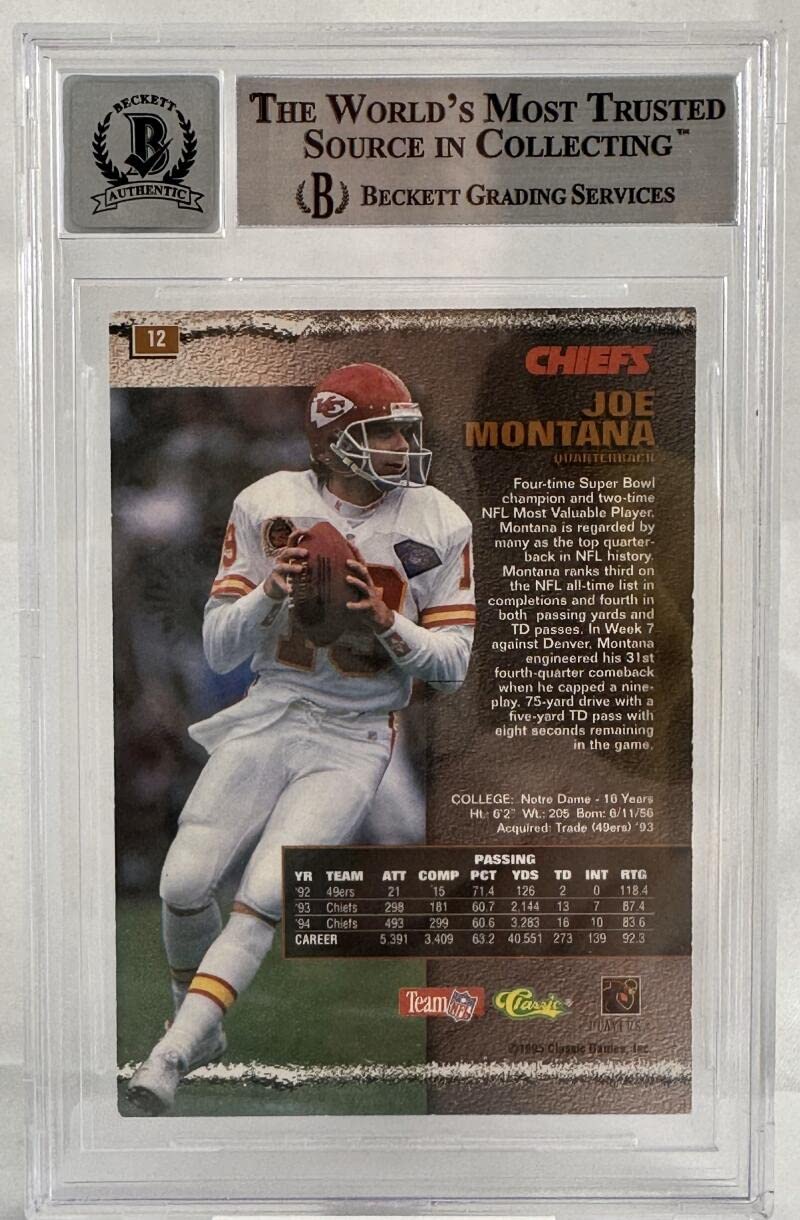1995 Pro Line #12 Joe Montana Auto Kansas City Chiefs BGS Autograph 10