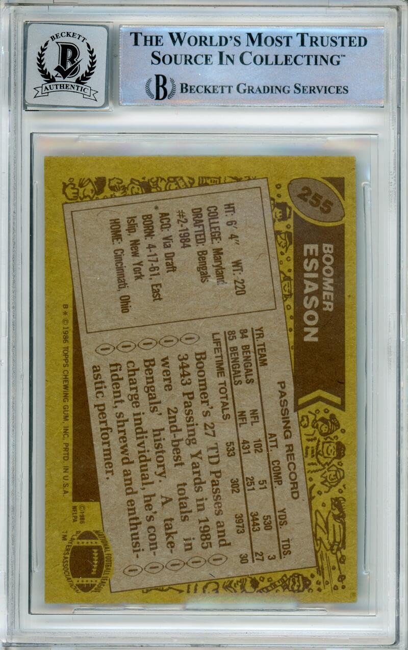1986 Topps #255 Boomer Esiason RC Cincinnati Bengals BGS Autograph 10