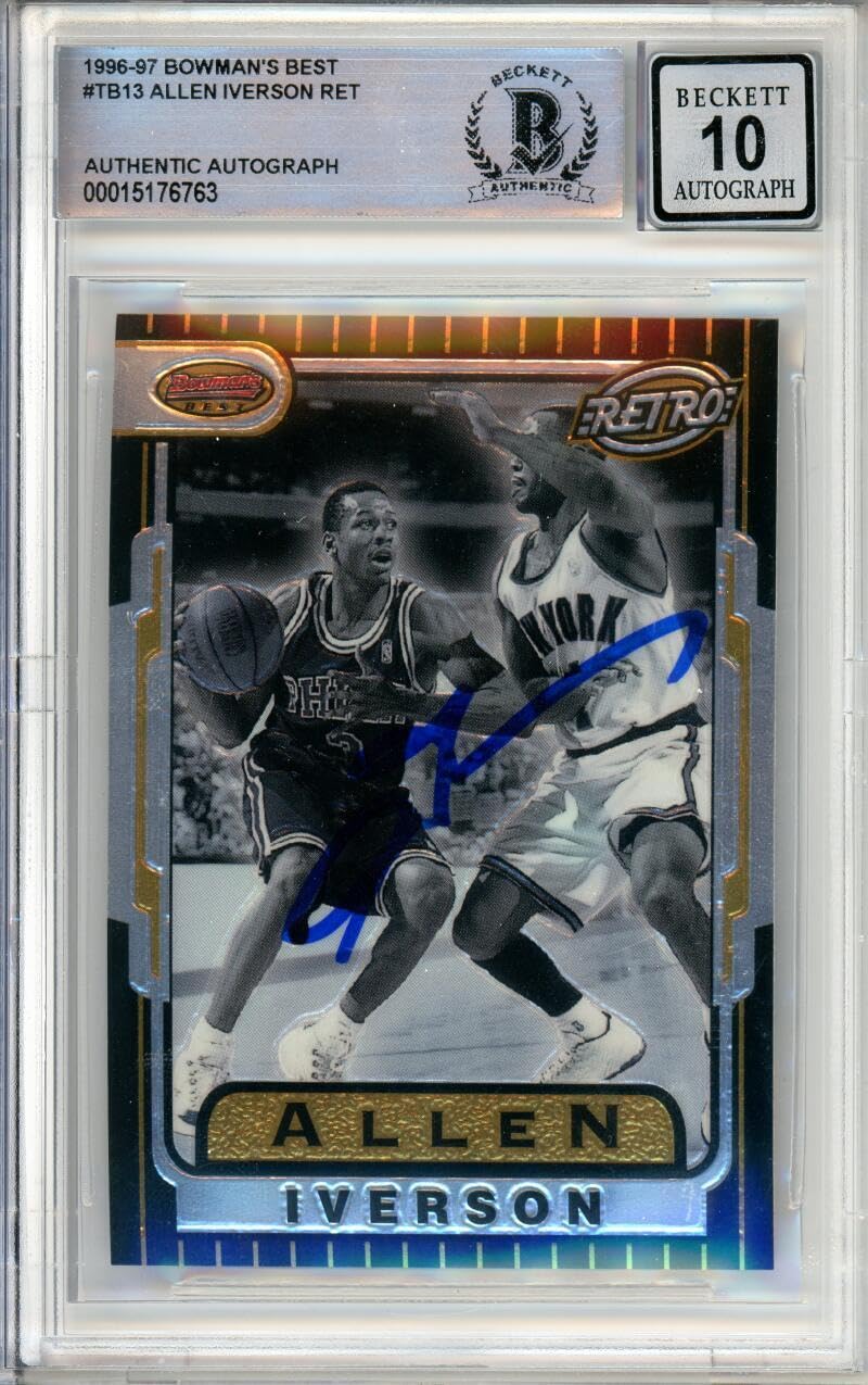 1996-97 Bowman's Best Retro #TB13 Allen Iverson RC 76ers BGS Autograph 10