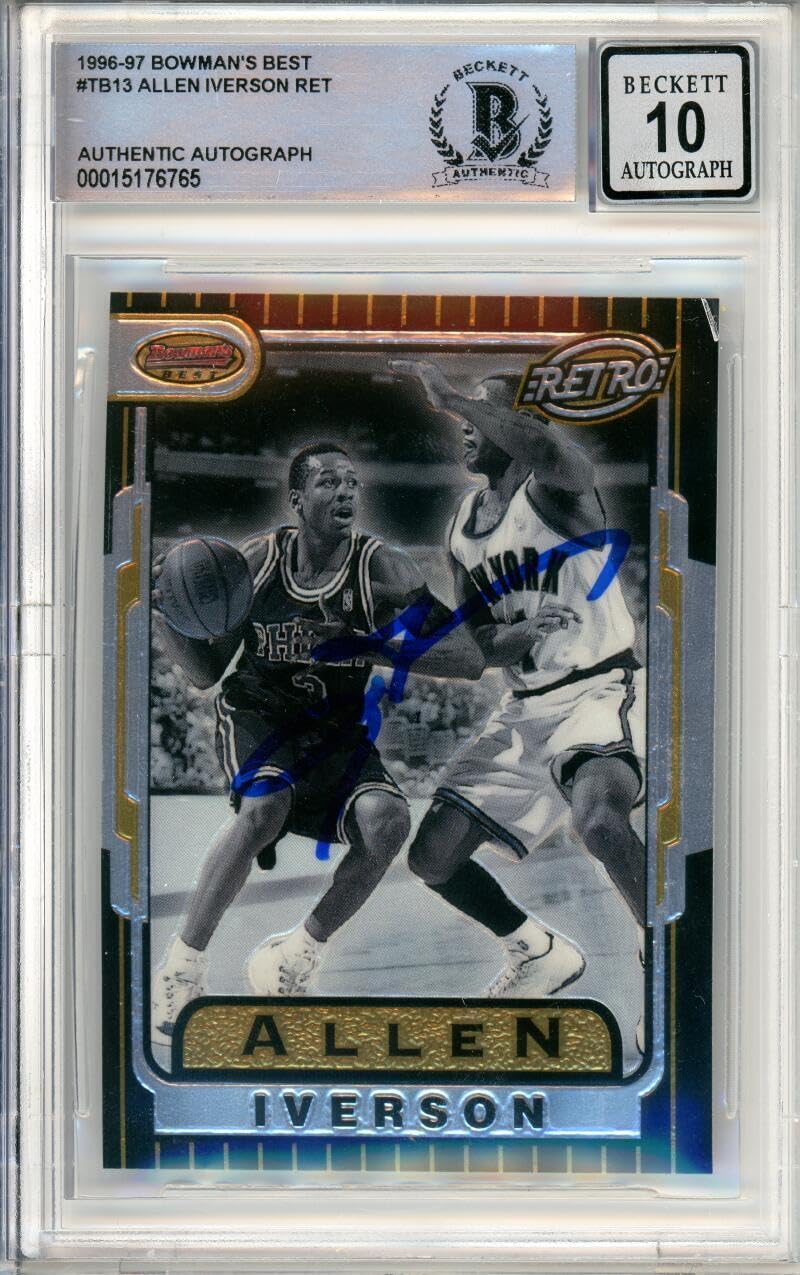 1996-97 Bowman's Best Retro #TB13 Allen Iverson RC 76ers BGS Autograph 10
