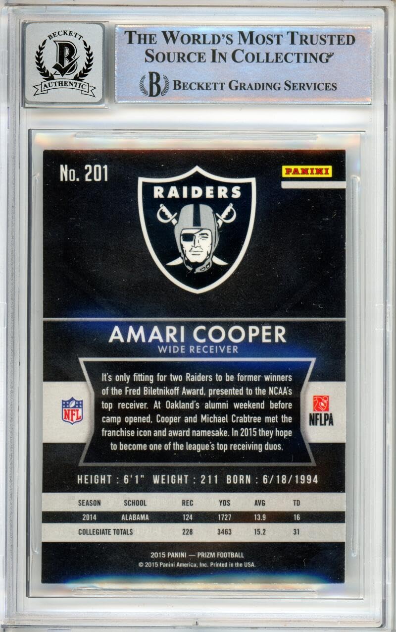2015 Panini Prizm #201A Amari Cooper RC Raiders BGS Autograph 10