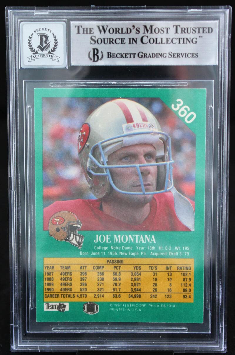 1991 Fleer #360 Joe Montana Auto San Francisco 49ers BGS Autograph 10