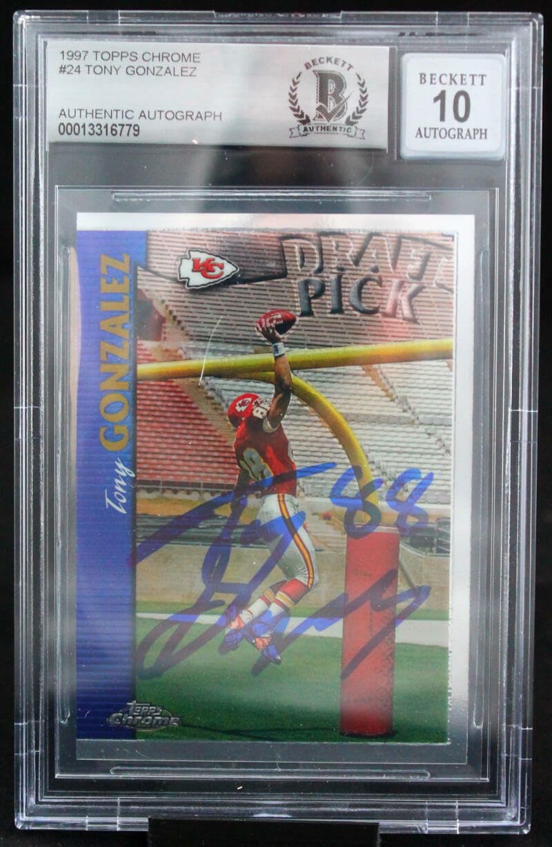1997 Topps Chrome #24 Tony Gonzalez Kansas City Chiefs BGS Autograph 10