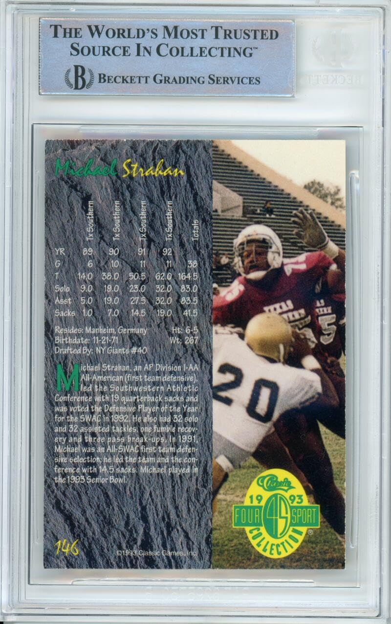 1993 Classic Four Sport #146 Michael Strahan RC New York Giants BGS Autograph 10