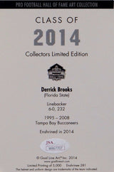 Derrick Brooks Signed TB Buccaneers Goal Line Art Card w/ HOF-JSA W Auth *Blue L