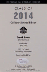 Derrick Brooks Signed TB Buccaneers Goal Line Art Card w/ HOF-JSA W Auth *Blue L