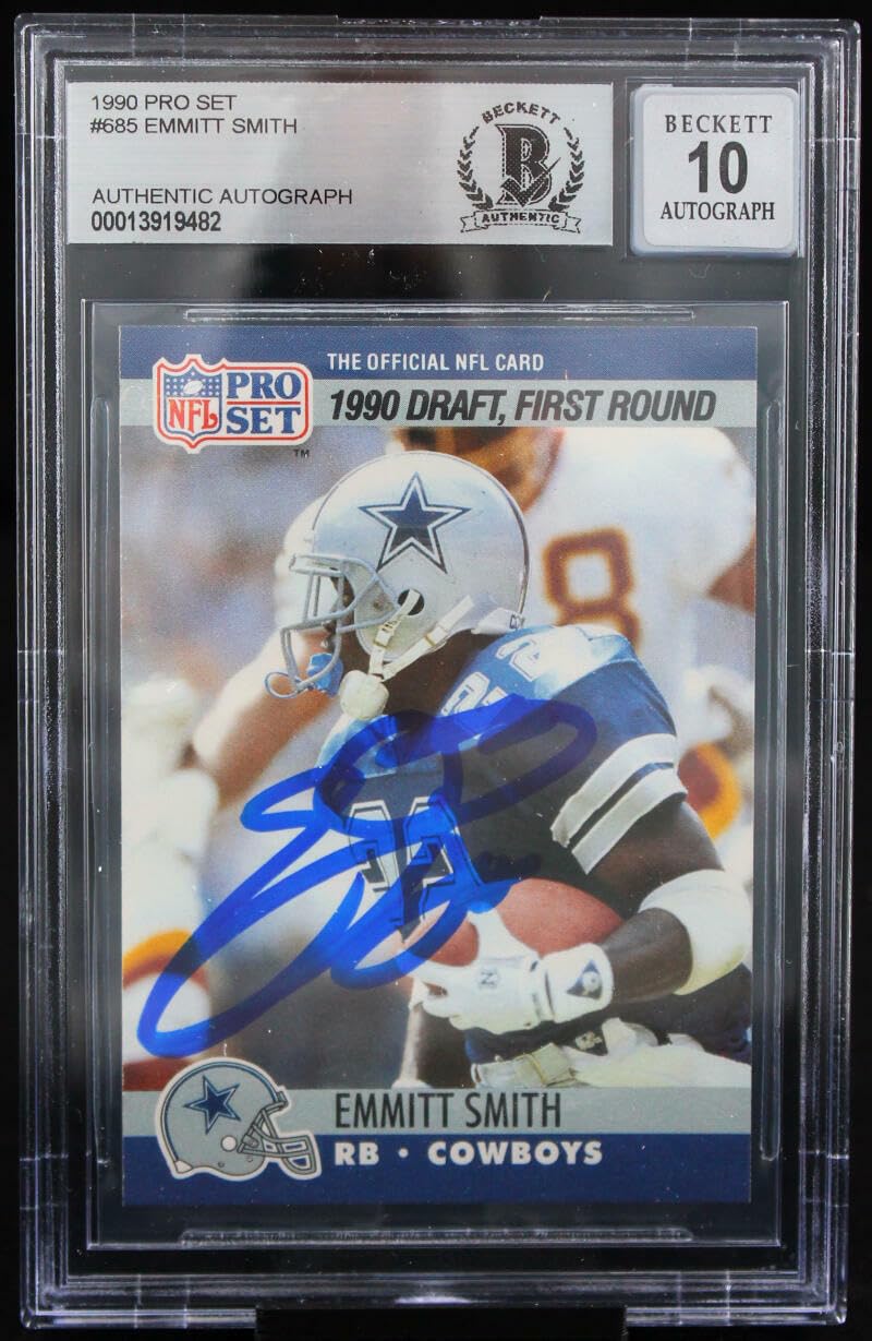 1990 Pro Set #685 Emmitt Smith Auto Dallas Cowboys BGS Autograph 10