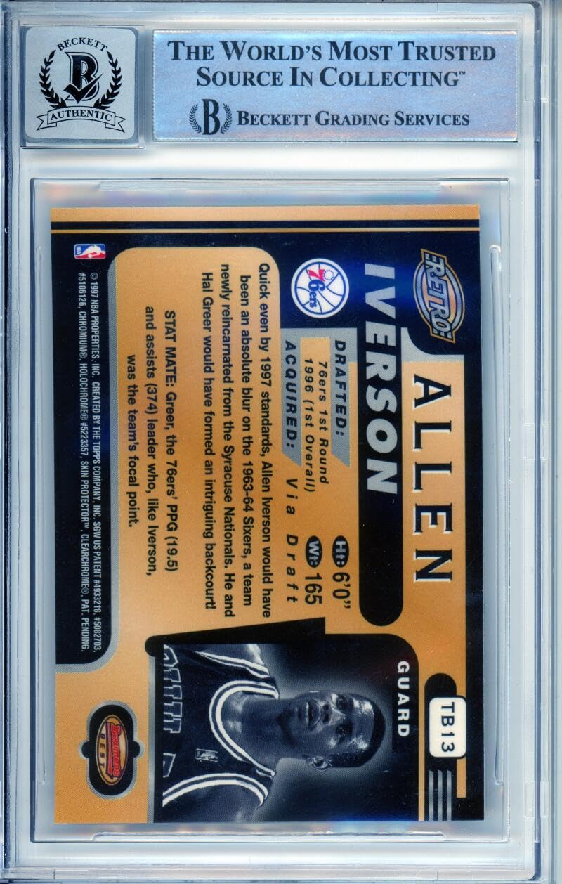 1996-97 Bowman's Best Retro #TB13 Allen Iverson RC 76ers BGS Autograph 10