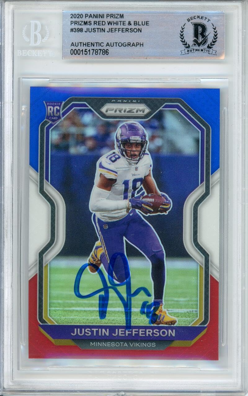 2020 Panini Prizm Red, White & Blue #398 Justin Jefferson RC Vikings BGS Auto 10