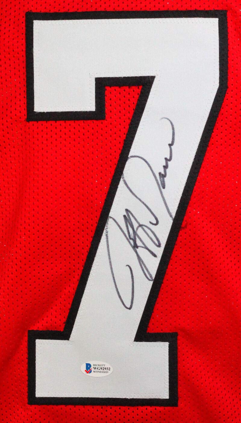 Jeff Garcia Autographed Red Calgary Pro Style Jersey- Beckett W *Black