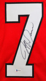 Jeff Garcia Autographed Red Calgary Pro Style Jersey- Beckett W *Black