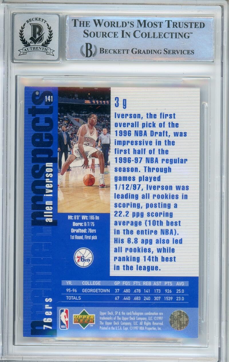 1996-97 Upper Deck SP #141 Allen Iverson RC 76ers BGS Autograph 10