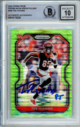 2020 Panini Prizm Neon Green Pulsar #308 Tee Higgins Bengals BGS Autograph 10