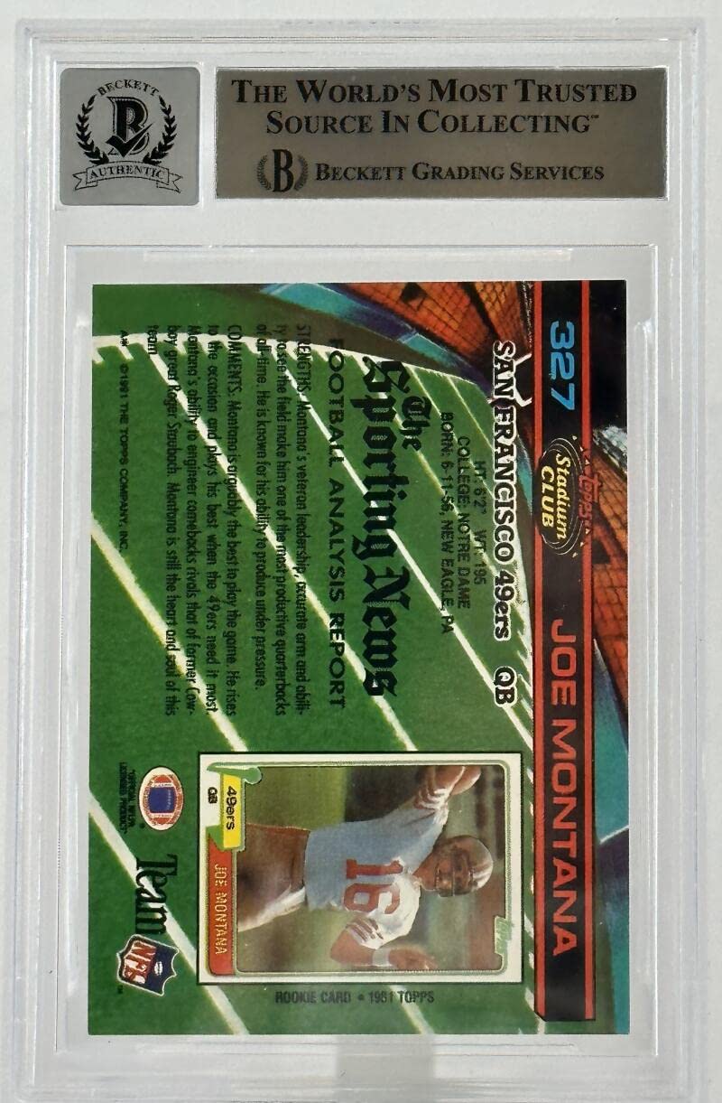 1991 Topps Stadium Club #327 Joe Montana Auto SF 49ers BGS Autograph 10