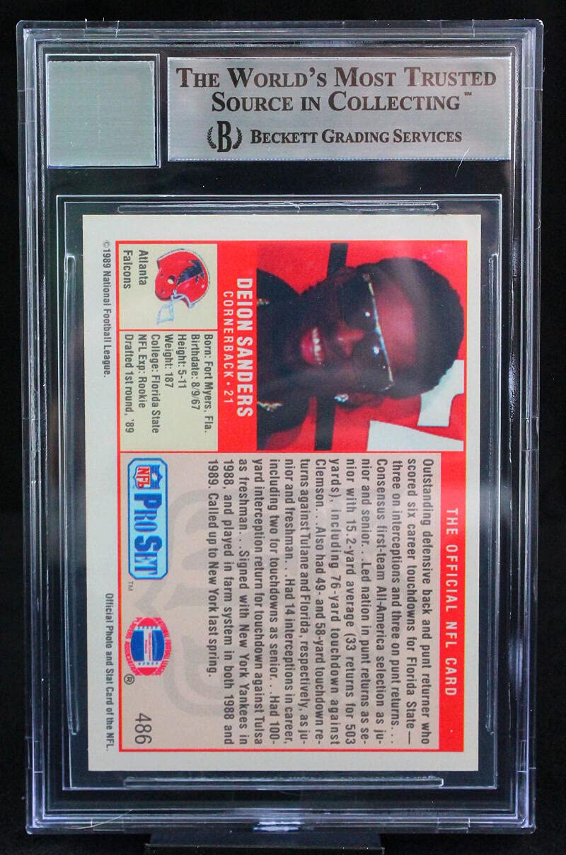 1989 Pro Set #486 Deion Sanders Atlanta Falcons BGS Autograph 10
