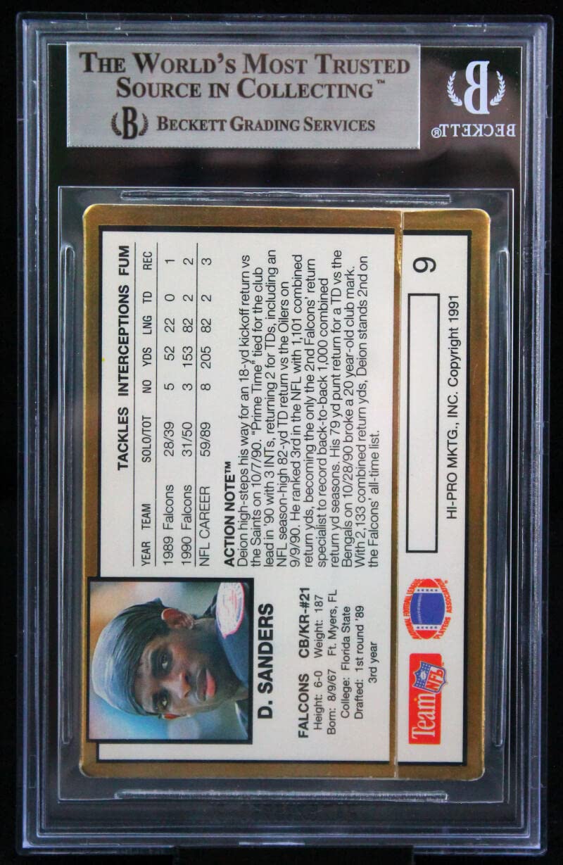 1991 Action Packed #9 Deion Sanders Atlanta Falcons BGS Autograph 10