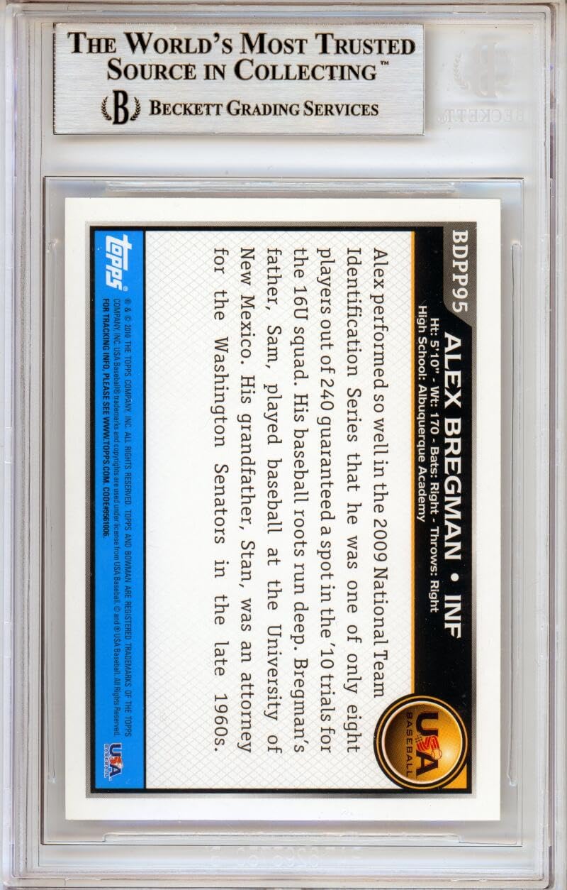 2010 Bowman Draft Prospects #BDPP95 Alex Bregman RC Astros BGS Autograph 10