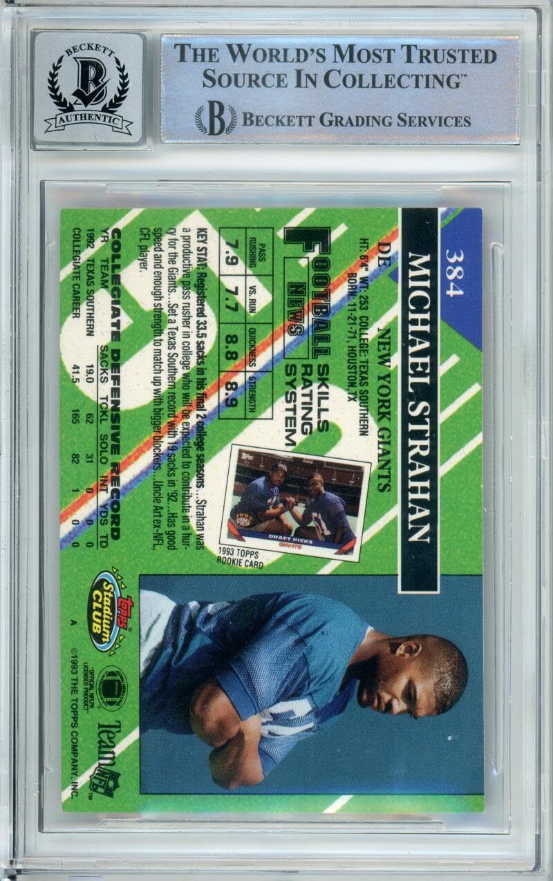 1993 Topps Stadium Club #384A Michael Strahan RC New York Giants BGS Auto 10
