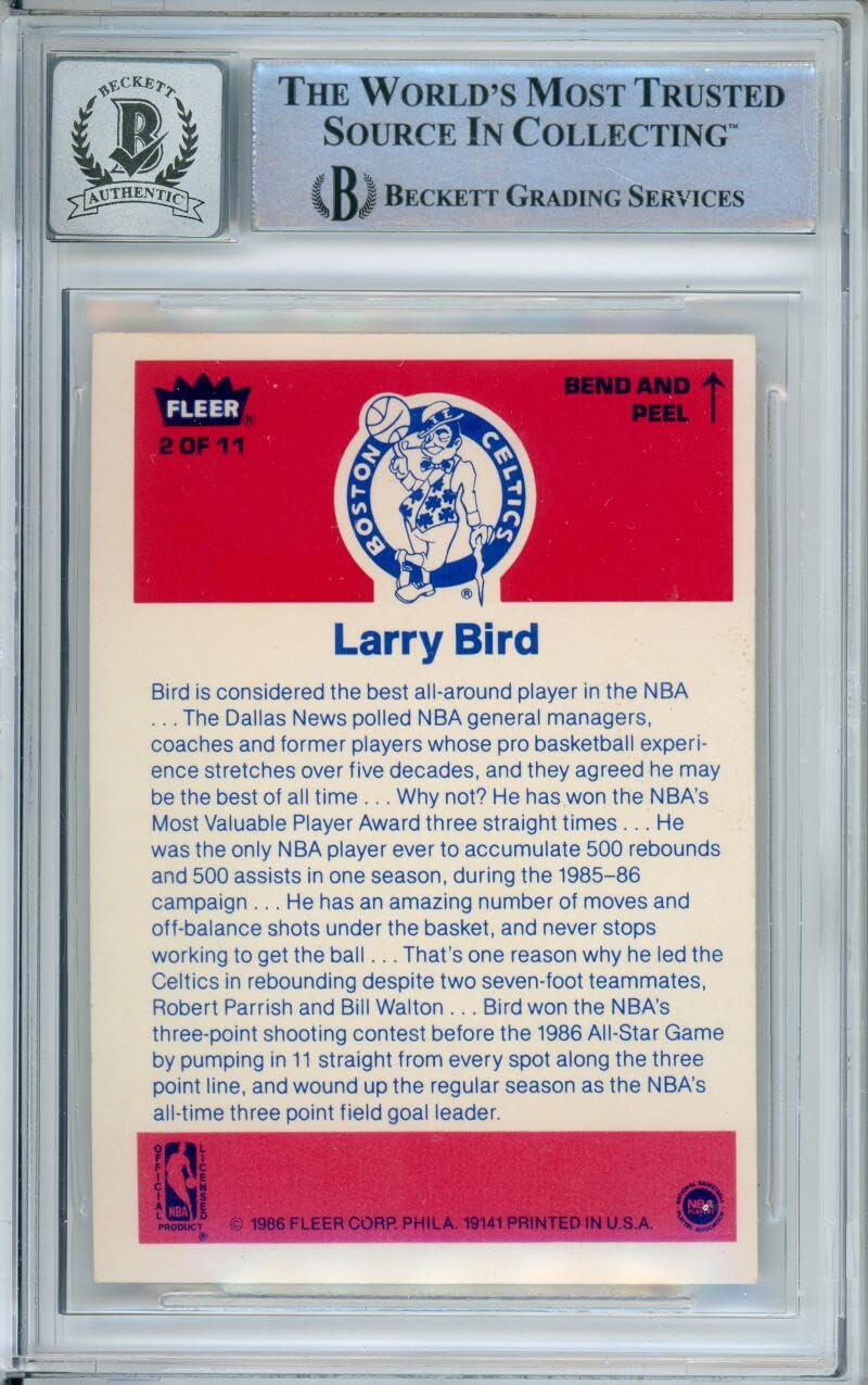 1986-87 Fleer Stickers #2 Larry Bird Boston Celtics BGS Autograph 10