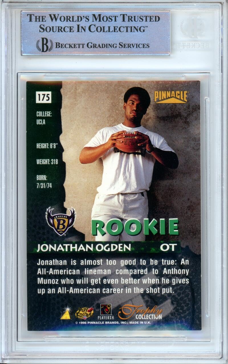 1996 Pinnacle Foil #175 Jonthan Ogden RC Ravens BGS Autograph 10