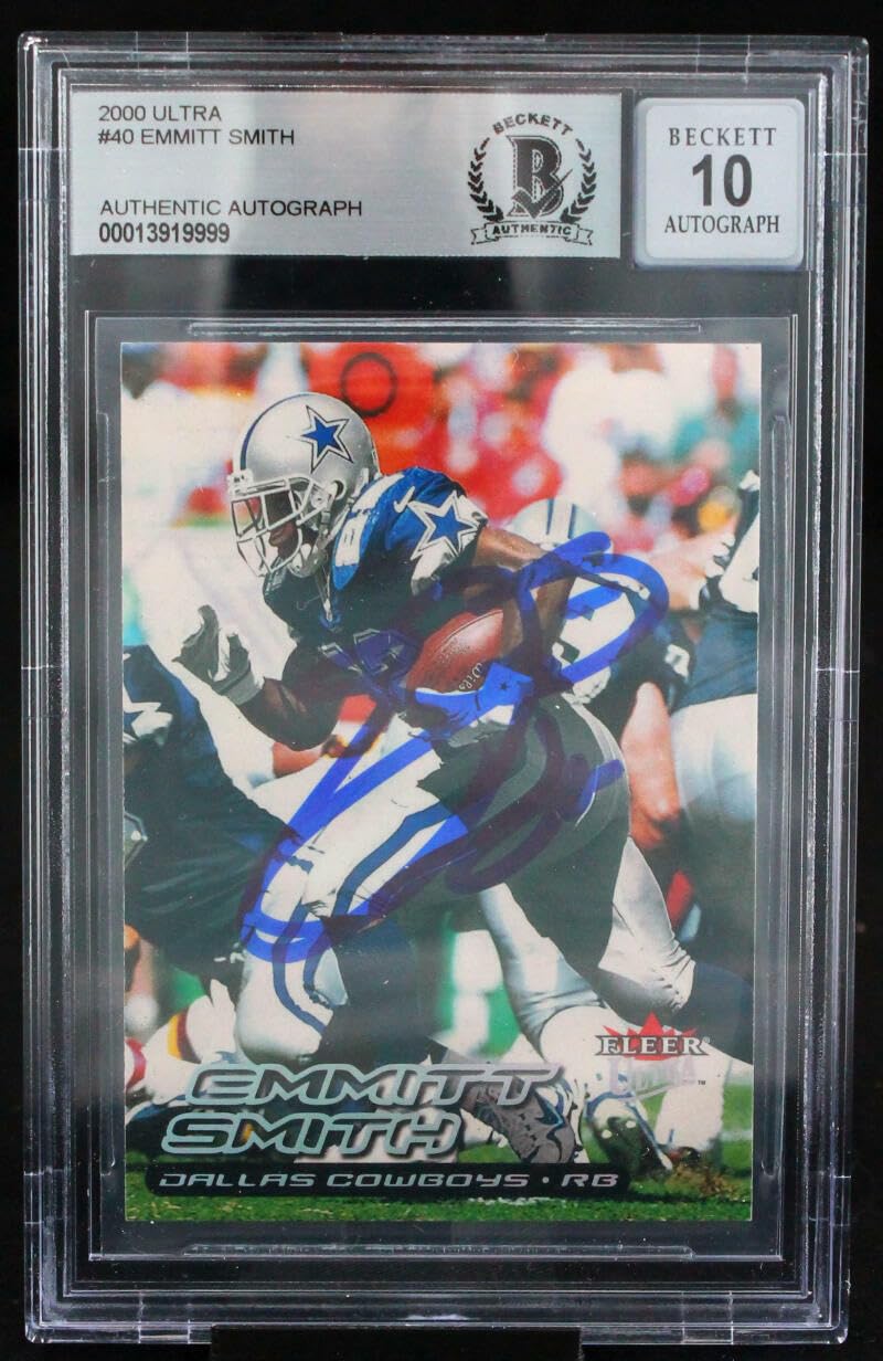 2000 Ultra #40 Emmitt Smith Auto Dallas Cowboys BGS Autograph 10