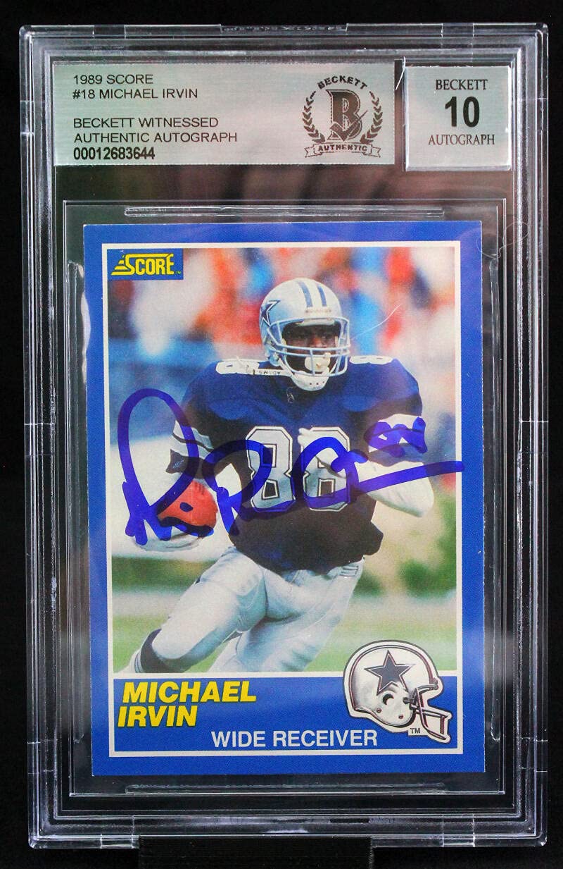 1989 Score #18 Michael Irvin Dallas Cowboys BGS Autograph 10