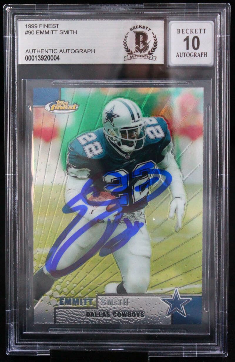 1999 Finest #90 Emmitt Smith Auto Dallas Cowboys BGS Autograph 10