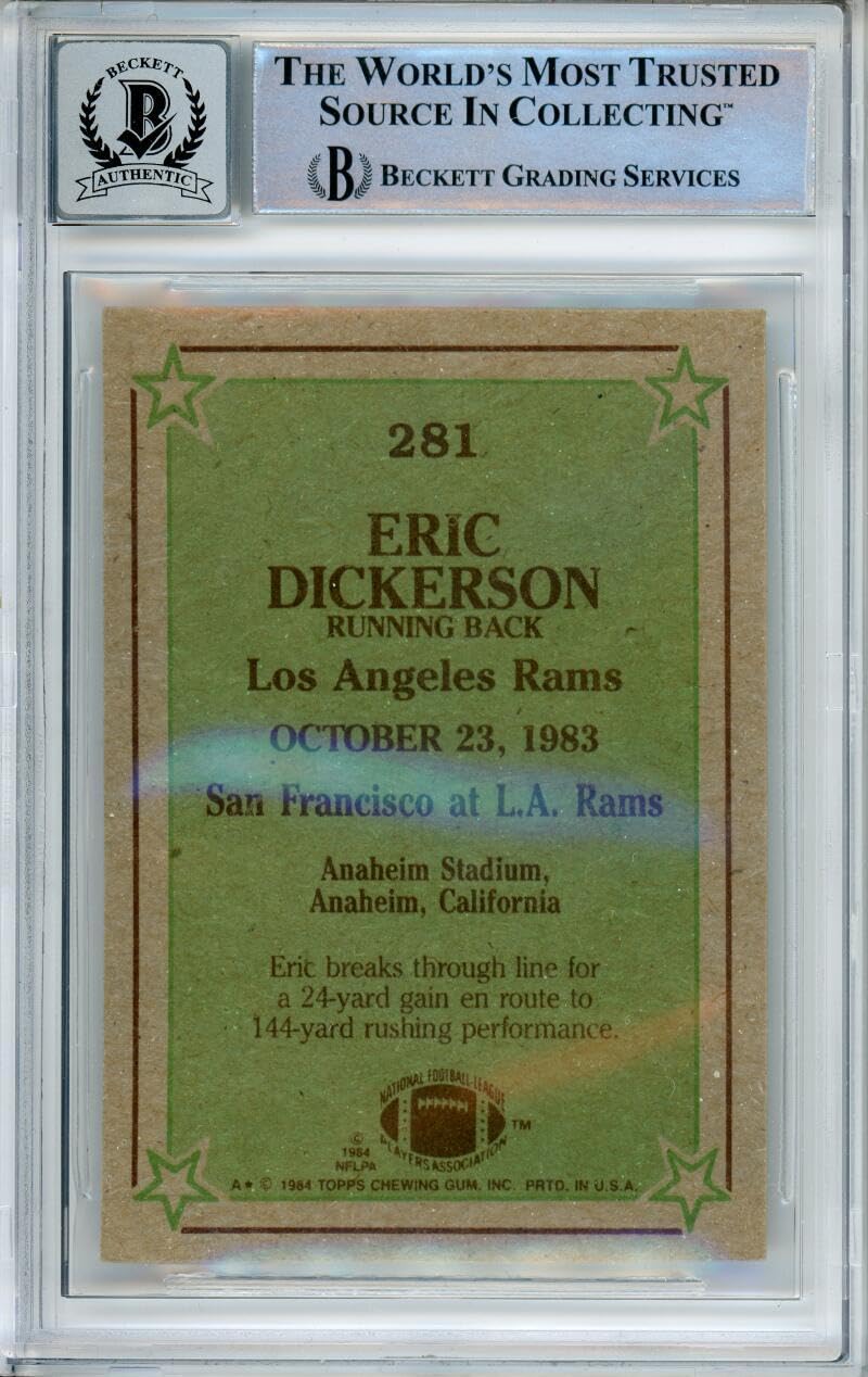 1984 Topps #281 Eric Dickerson Instant Replay Rams BGS Autograph 10