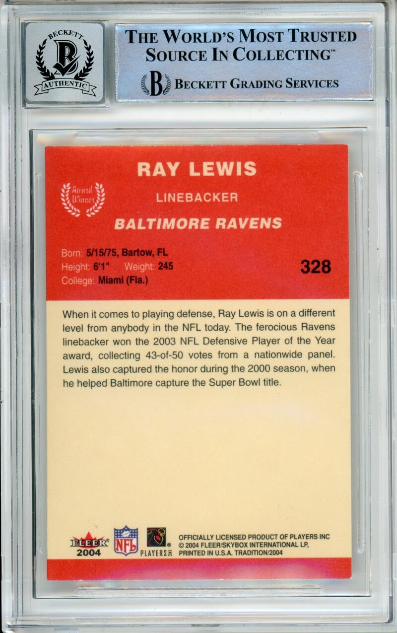 2004 Fleer Tradition #328 Ray Lewis AW Baltimore Ravens BGS Autograph 10