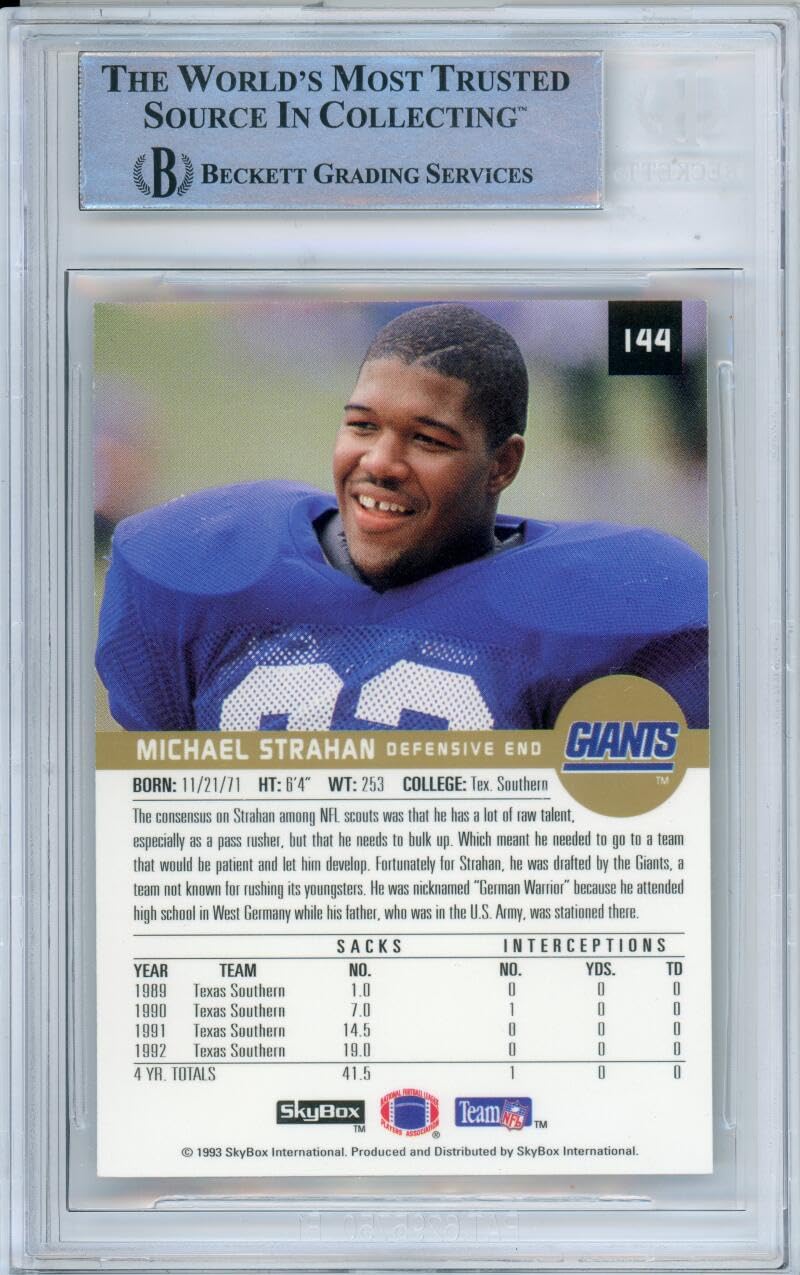 1993 Skybox Premium #144 Michael Strahan RC New York Giants BGS Autograph 10