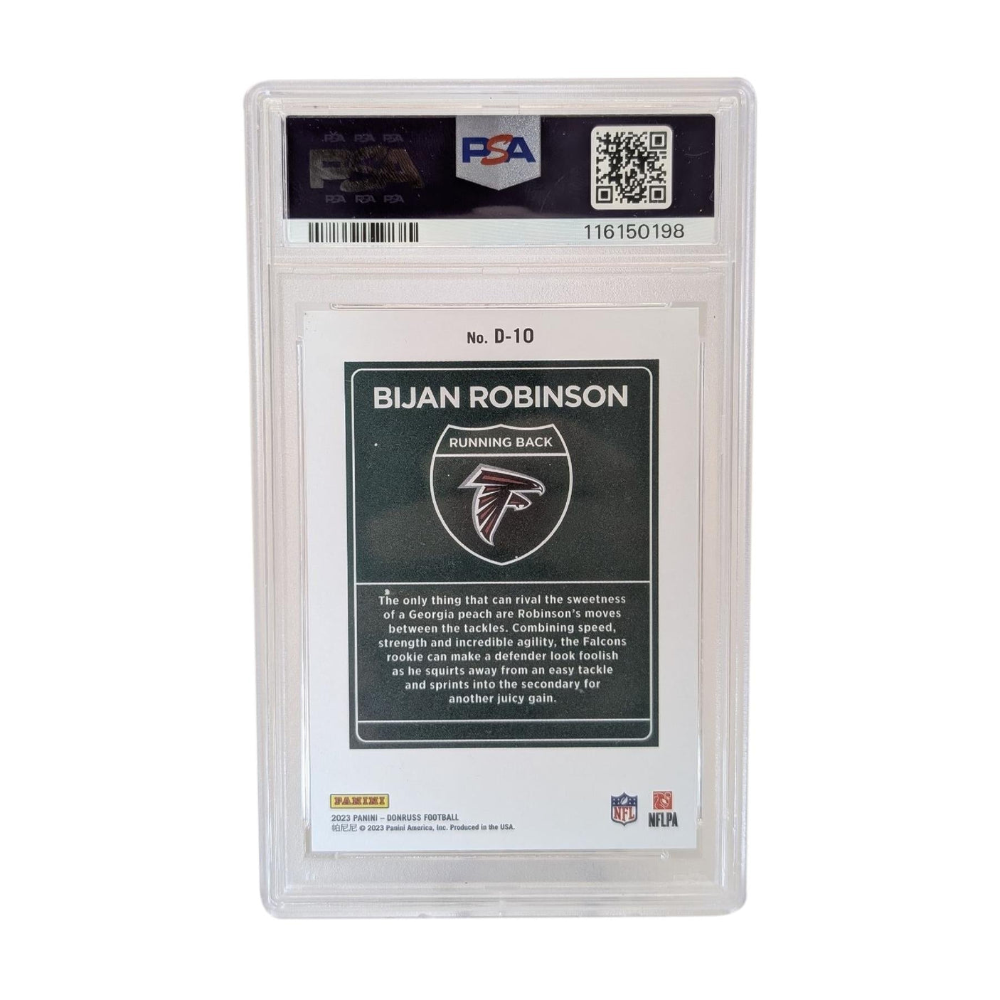 Bijan Robinson Autographed 2023 Panini Donruss Downtown! RC #D10 PSA 9 Mint Auto 10