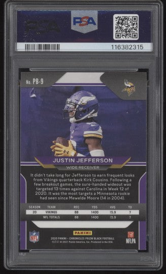 Justin Jefferson Signed 2020 Panini Chronicles Prizm Black RC #PB9 PSA 9 Auto 9