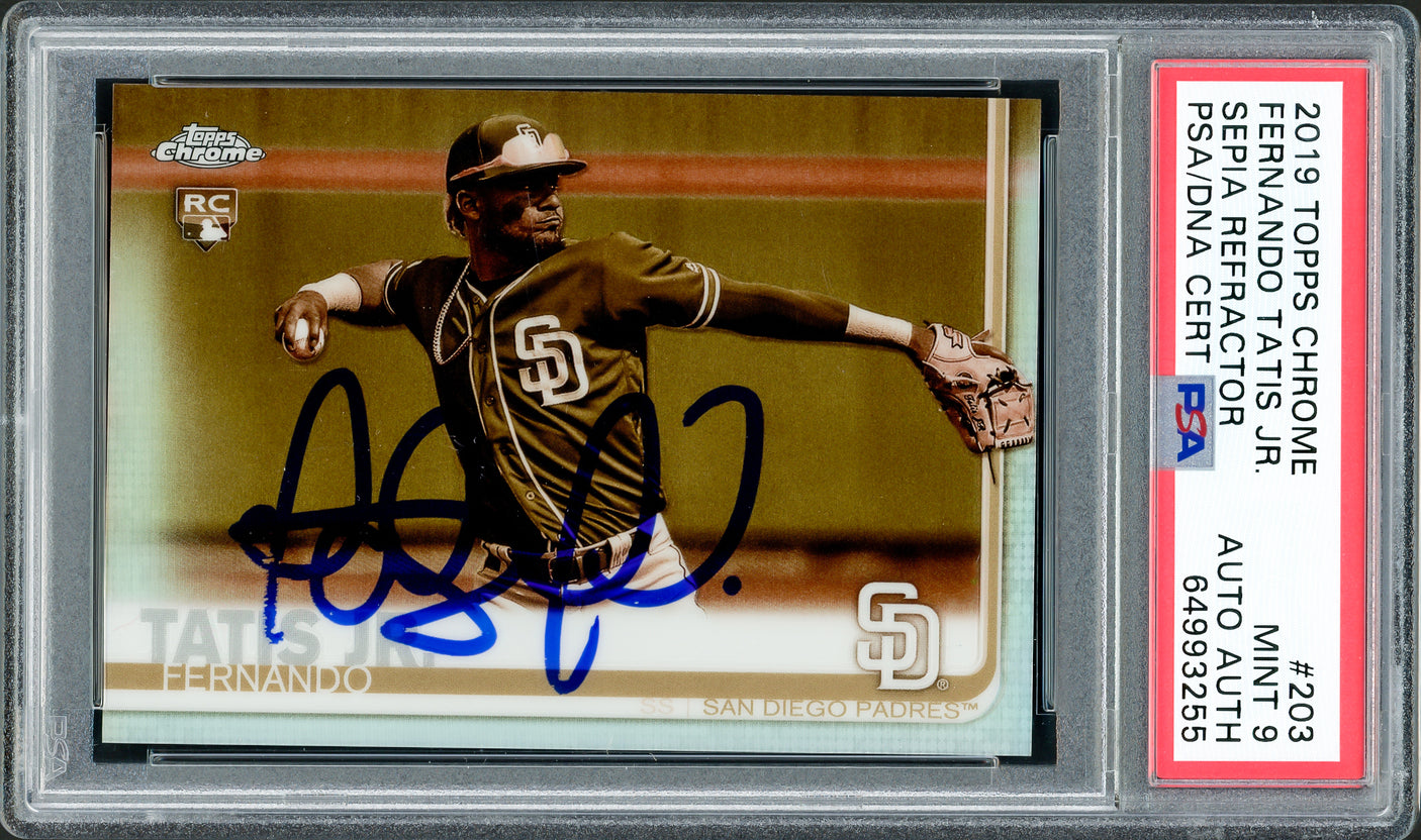 Fernando Tatis Jr. Autographed 2019 Topps Chrome Sepia Refractor Rookie Card #203 San Diego Padres PSA 9 PSA/DNA #64993255